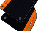 Black Floor Mats for Lamborghini Aventador With Orange Alcantara Leather - AutoWin