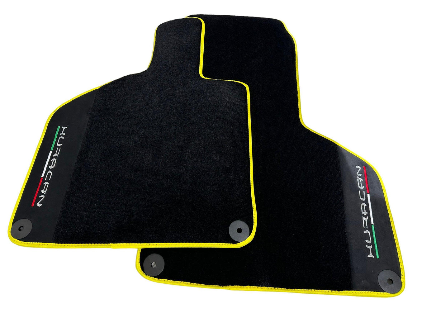 Black Floor Mats for Lamborghini Huracan With Alcantara Leather Yellow Trim - AutoWin