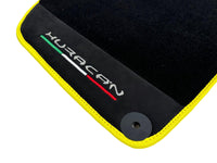 Black Floor Mats for Lamborghini Huracan With Alcantara Leather Yellow Trim - AutoWin