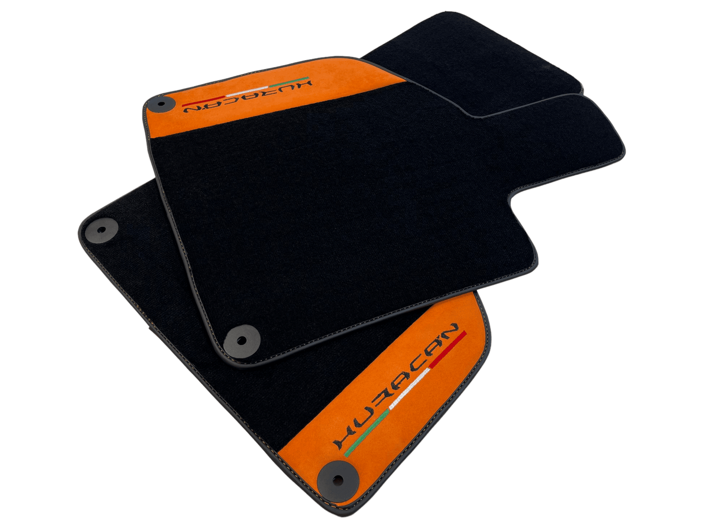 Black Floor Mats for Lamborghini Huracan with Orange Alcantara Leather - AutoWin