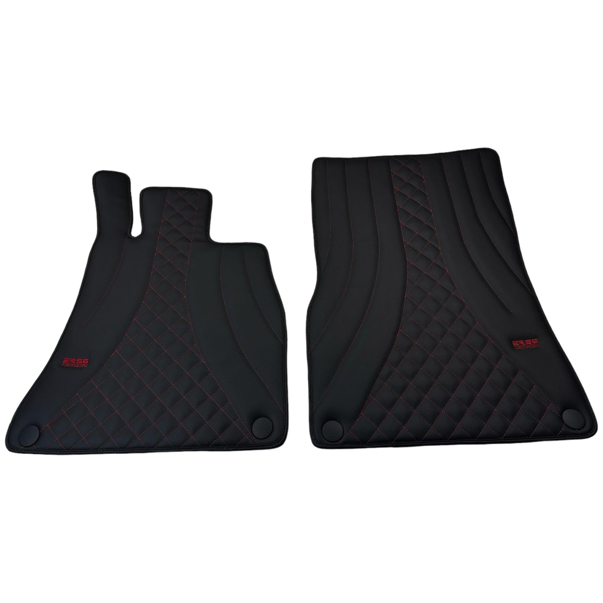 Black Leather Floor Mats For Mercedes Benz S-Class W220 (1998-2005) Short Wheelbase | ER56 Design - AutoWin
