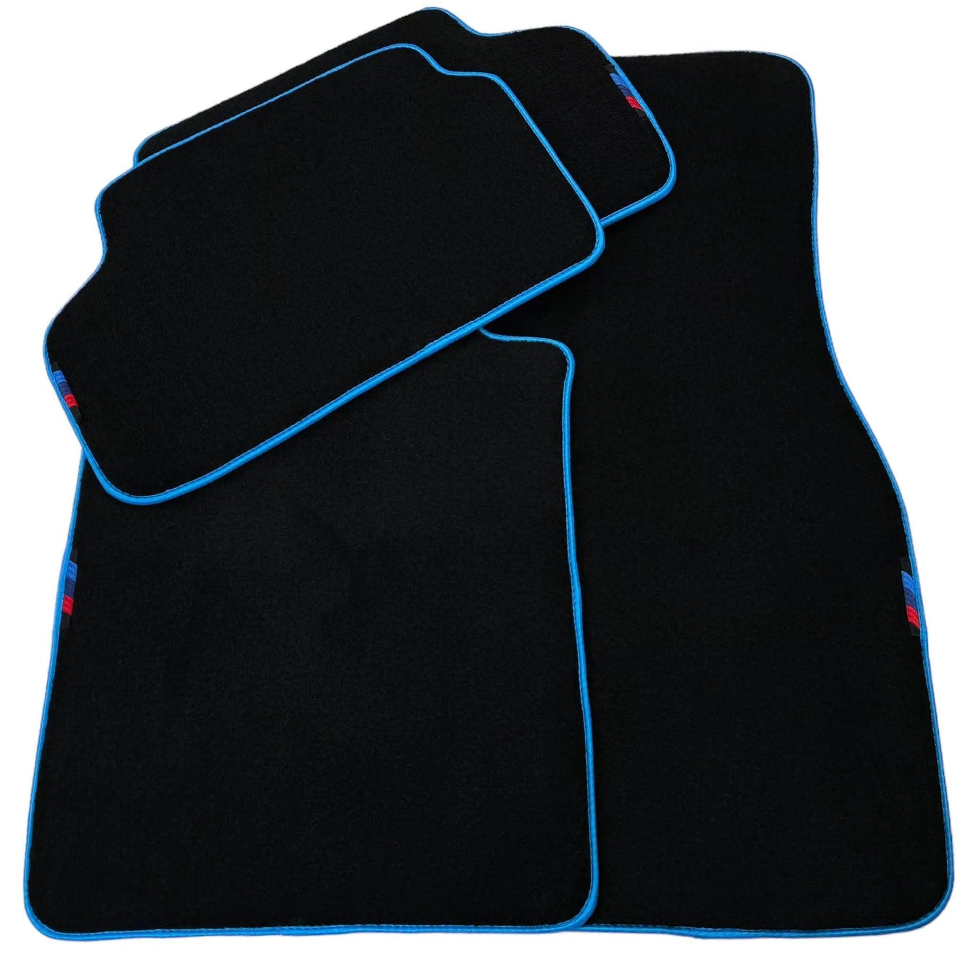 Black Mats For BMW 7 Series E38 | Sky Blue Trim - AutoWin