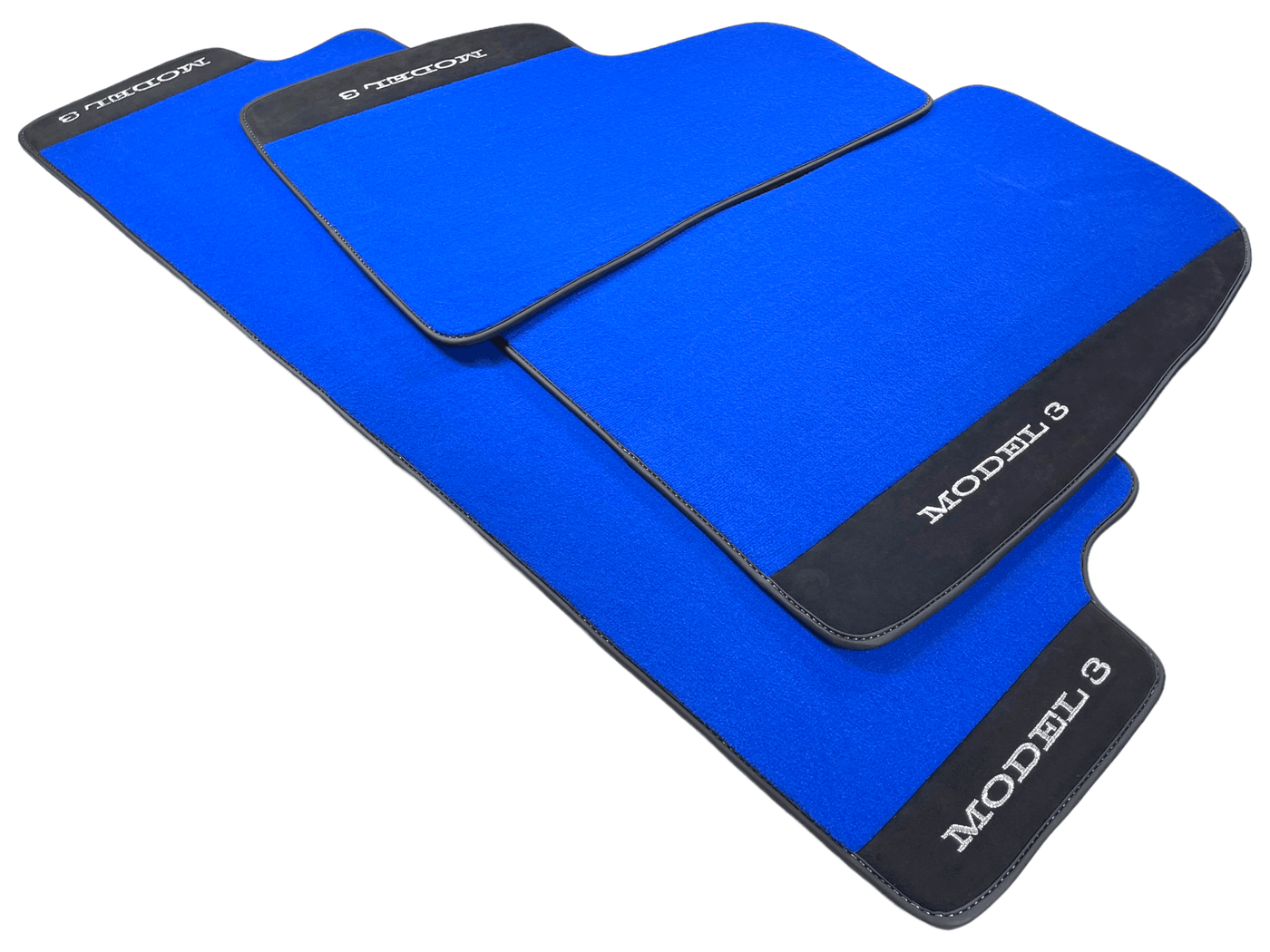 Blue Floor Mats For Tesla Model 3 With Alcantara Leather - AutoWin