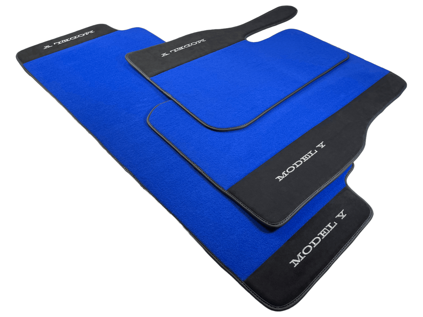 Blue Floor Mats For Tesla Model Y With Alcantara Leather - AutoWin