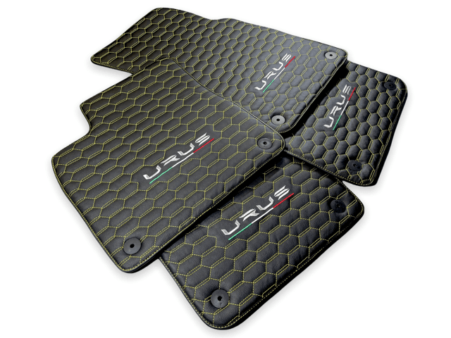 Floor Mats For Lamborghini Urus Leather Yellow Stitching - AutoWin