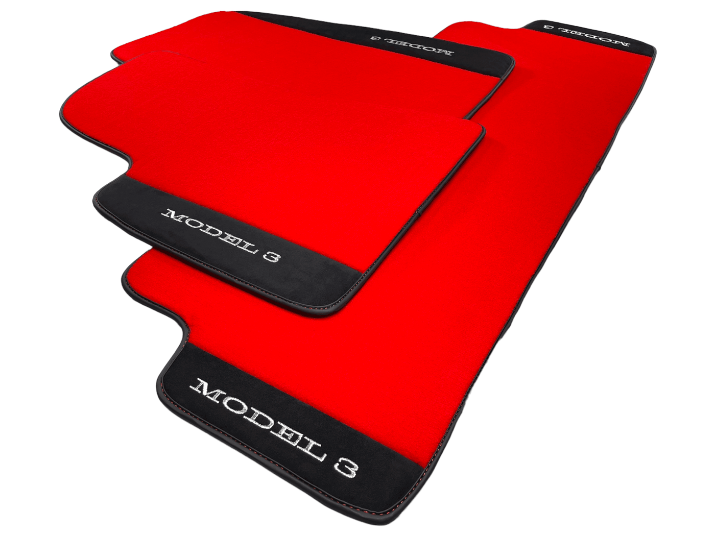 Red Floor Mats For Tesla Model 3 With Alcantara Leather - AutoWin