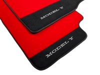 Red Floor Mats For Tesla Model Y With Alcantara Leather - AutoWin